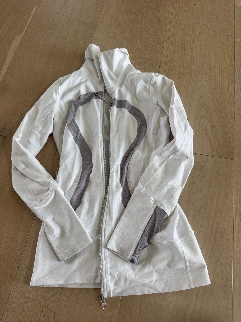lululemon athletica White Zip Hoodie Jacket with Gray Panels